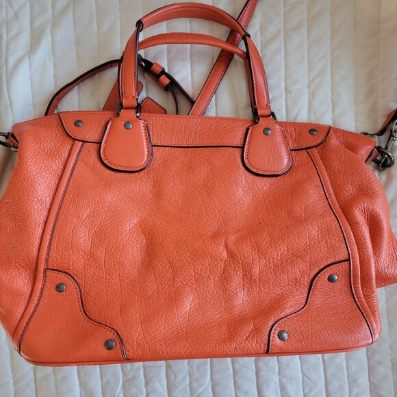 Coach Tangerine Orange Pebbled Leather Crossbody Satchel Purse - Picture 4 of 8